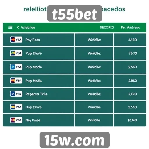 Métodos de pagamento aceitos no t55bet